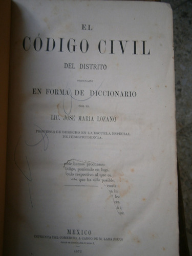 Jose Maria Lozano Codigo Civil Del Distrito Forma Diccionari