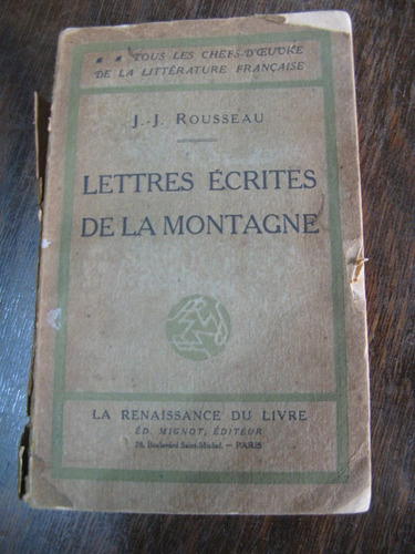 Lettres Écrites De La Montagne. Rousseau. 1930