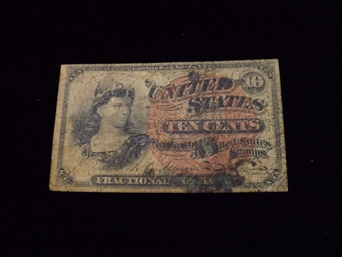 Ee.uu. Antigüo Billete De 10 Centavos De Dolar De 1863