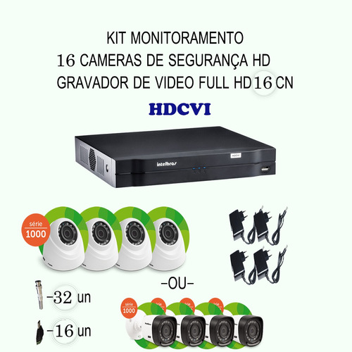 Kit Intelbras Hdcvi 16 Cameras 720p Hd Ir Dvr 16 Canais Etc