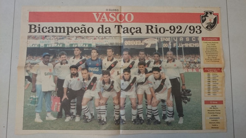 Poster Vasco Bicampeao Taça Rio 1992 / 1993 - O Globo