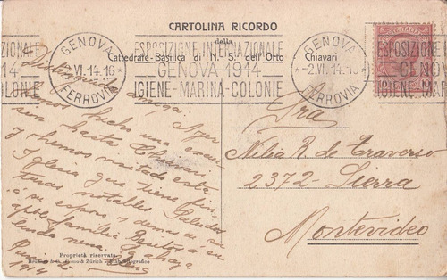 1914 Postal Genova Matasello Exposicion Internacional Marina