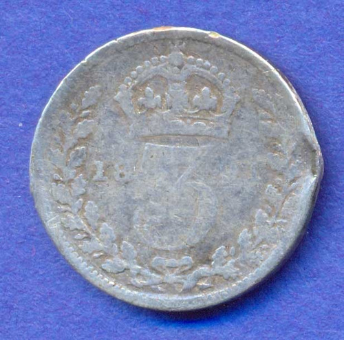 Inglaterra 3 Pence 1891 Plata * Reina Victoria *