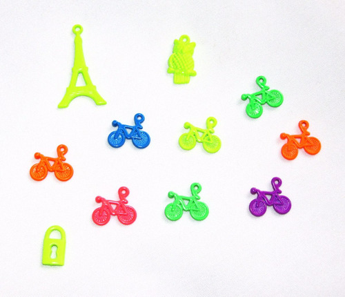 Dijes Metálicos Flúo X 3 Bicicleta Búho Torre Eiffel Pulsera