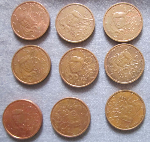 9 Monedas Francia 2cent Euro 1999