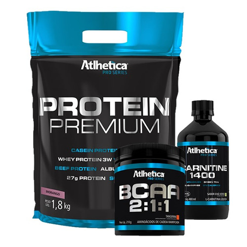 Whey Premium 1.8kg + Bcaa 2:1:1 + L-carnitina - Atlhetica