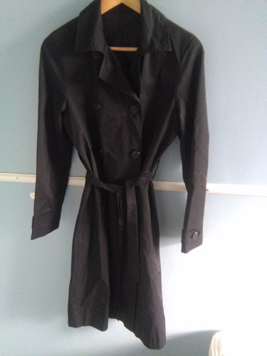 Vendo Ya! Piloto Trench Negro Entallado Con Cinto Hermoso!