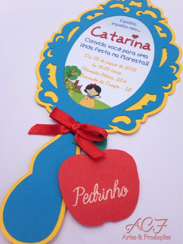 Imagem 3 de 4 de 50 Unid Convite De Aniversário Modelo Espelho Branca De Neve