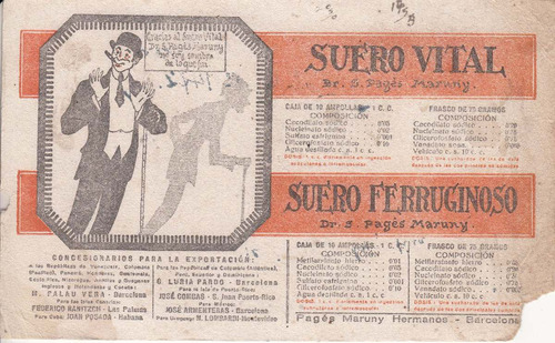 Antiguo Papel Secante Sueros Dr. Pages Marury Barcelona Raro