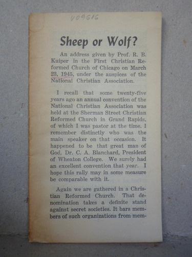 Kuiper, R. B. Prof. Sheep Or Wolf?