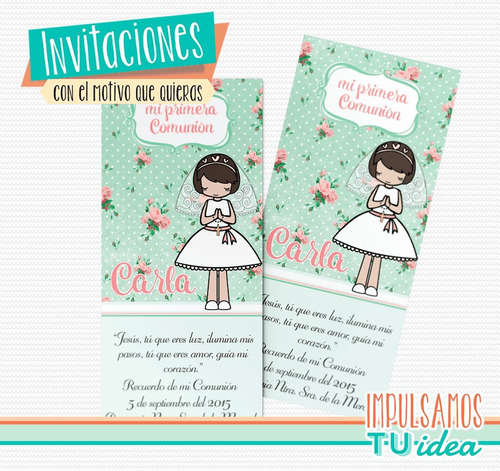 Comunión Nena - Estampita Para Imprimir Nenita Con Pollerita