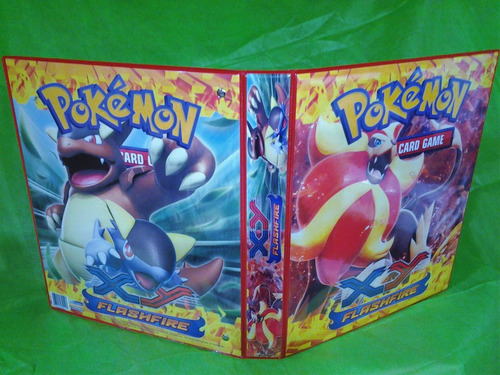 Pasta Fichário Pokemon Xy Pyroar + 05 Folhas + Cards Brinde