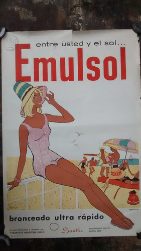 Afiche Publicitario Antiguo Bronceador Emulsol