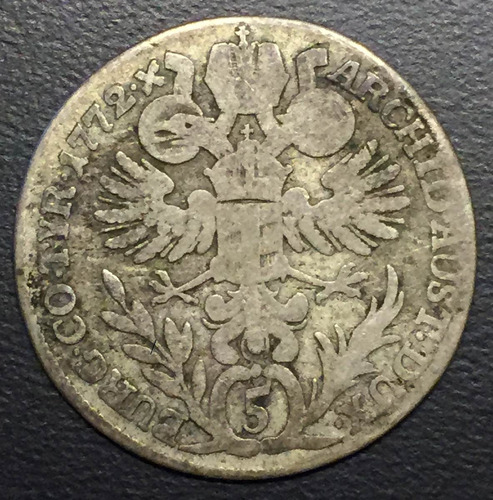 Ost018 Moneda Austria Imperio 5 Kreuzer 1772 G-vg Plata Ayff