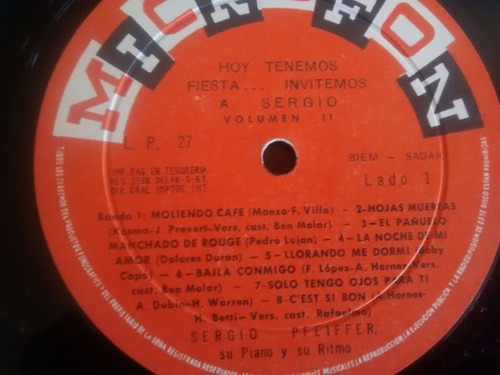 Vinilo Lp De Sergio Pfeiffer - Hoy Tenemos Fiesta (u1304