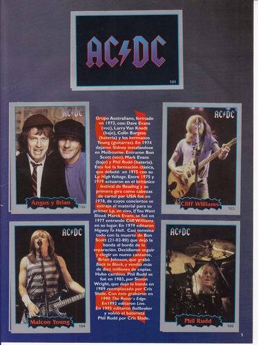Ac Dc Pagina Completa Album Cromos 1997 Rock Cards