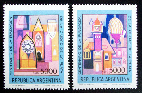 Argentina Arte Serie Gj 2065-6 Centen La Plata 82 Mint L5246
