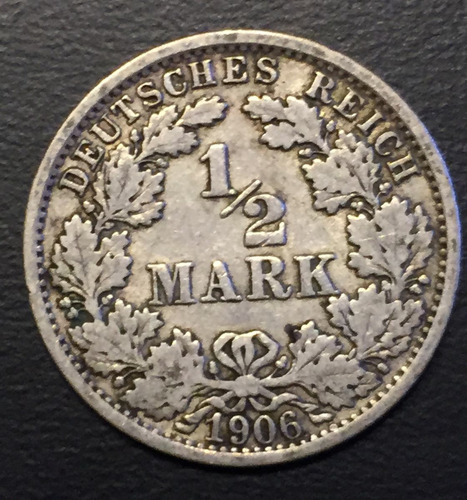 Ale131 Alemania Imperio 1/2 Mark 1906 F F-vf Plata Ayff