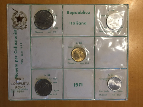 Ita-s04 Set 5 Monedas Italia 1971 Unc-bu Ayff