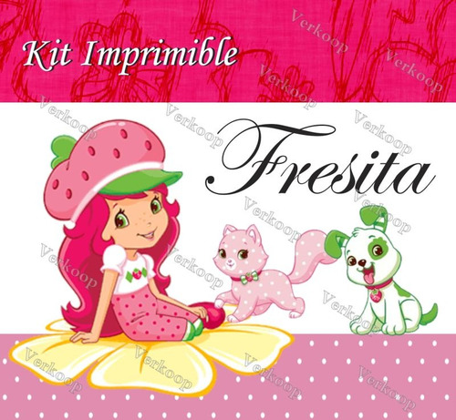 Kit Imprimible Strawberry Fresita Rosita Invitaciones Marcos