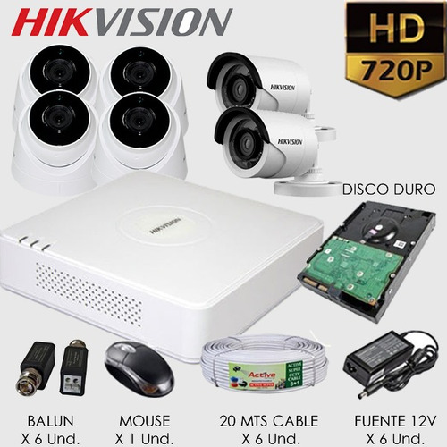 Kit 06 Cámaras De Seguridad Hd 720p + Dvr + Disco + Config