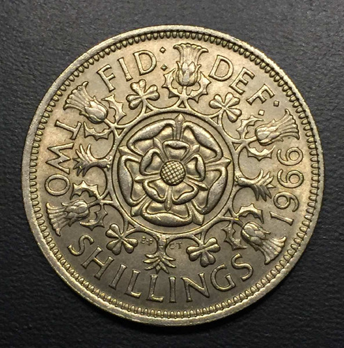 Unk105 Moneda Gran Bretaña Two Shillings 1966 Xf+ Ayff