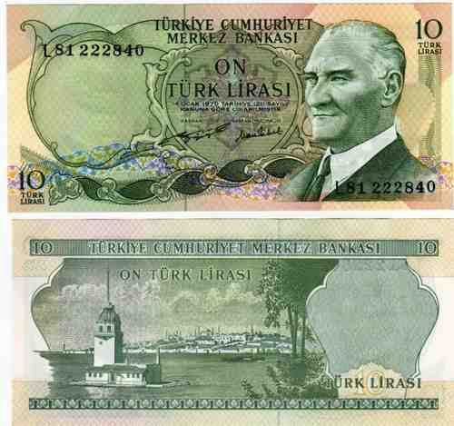 Billete De Turquia 10 Lira Año 1975 Sin Circular