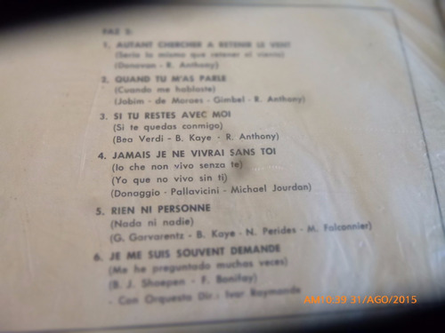 Vinilo Lp De Richard Anthony .-- Le Monde (u1318