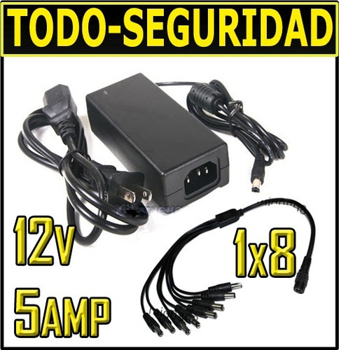 Imagen 4 de 6 de Fuente 12v 5amp 5a + Splitter 1x8 Ideal Alimenta 8 Camara Cctv Seguridad