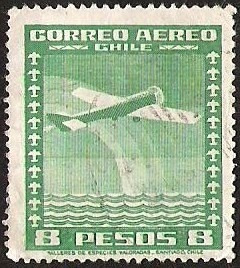 Sello Chileno Correo Aereo Chile 8 Pesos 1934