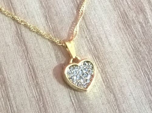 Colar E Pulseira Coração Com Strass Folheado A Ouro 18k