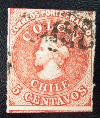 Chile, Sello Sc. 14a Colón 5c 3era Santiago 1865 Usado L6579