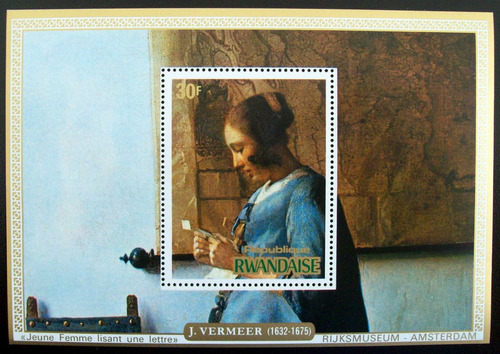 Rwanda Arte, Bloque Sc. 682 Vermeer 30f 1975 Mint L6658