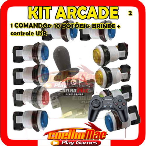 Kit Arcade 10 Botões Acrilico Com Comando E Controle Usb