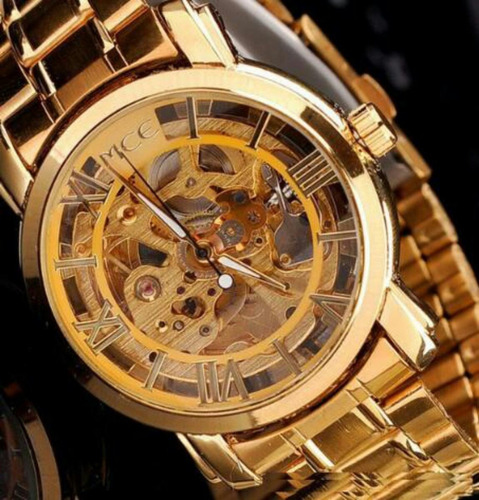 Relógio Mec Wristwatches Gold Color Transparent