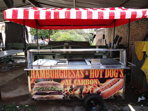 Carro Con Parrilla Al Carbon Hamburguesas Hot Dogs
