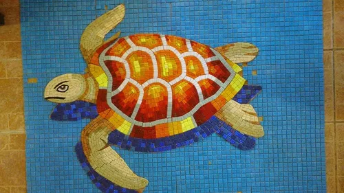 Mosaico Veneciano Figura Tortuga Aletas Largas De 60 Cms,para Alberca