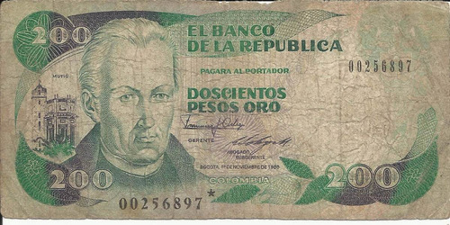 Colombia Reposición 200 Pesos Oro 1 Noviembre 1988