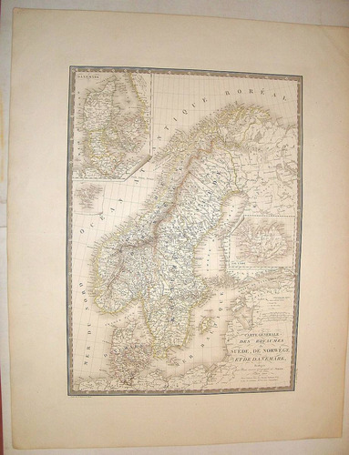 Mapa De Suecia, Noruega. París, 1825. A. Brue. 68 X 54 Cm (Usado)