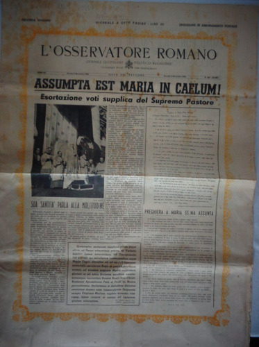 Jornal L'osservatore Romano N°257 Novembro 1950*