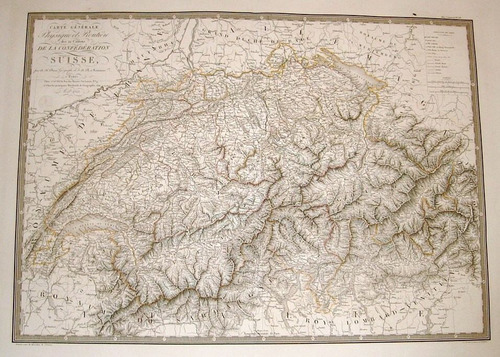 Gran Mapa De Suiza. París, 1822. A. H. Brue. 68 X 54 Cm (Usado)