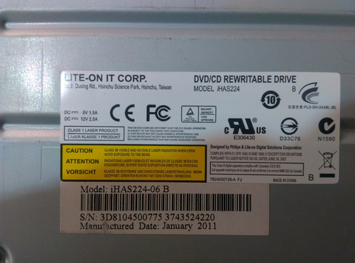 Imagen 2 de 3 de Quemador De Dvd Liteon Sata