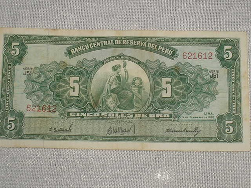 Billete De 5 Soles Del Año 1962