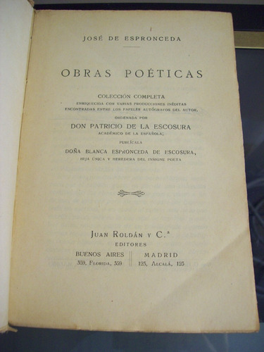 Adp Obras Poeticas Jose De Espronceda / Ed Juan Roldan