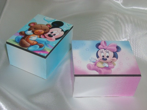 Cajas Souvenirs Cajitas Mickey Minnie Bebé Madera