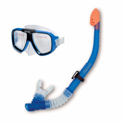 Careta Policarbonato Y Snorkel Con Valvula Intex (solo Azul)