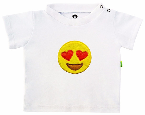Camiseta Bebê Bordada Manga Curta Emoticon Apaixonado Isabb
