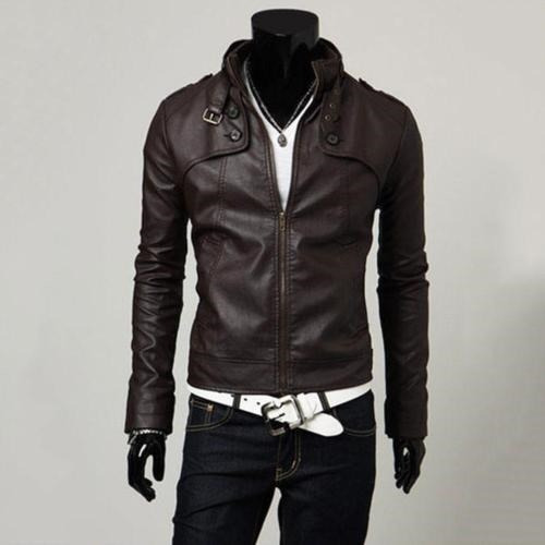 Chaquetas Estilo  Motoquero Cuero Pu , Cafe Oscura Talla M