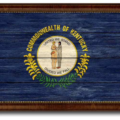 Kentucky State Textured Flag Print With Brown Gold Frame, 19