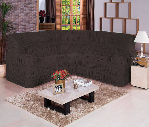 Capa De Sofa De Canto Malha Gel Cor Café - Sala Decoração